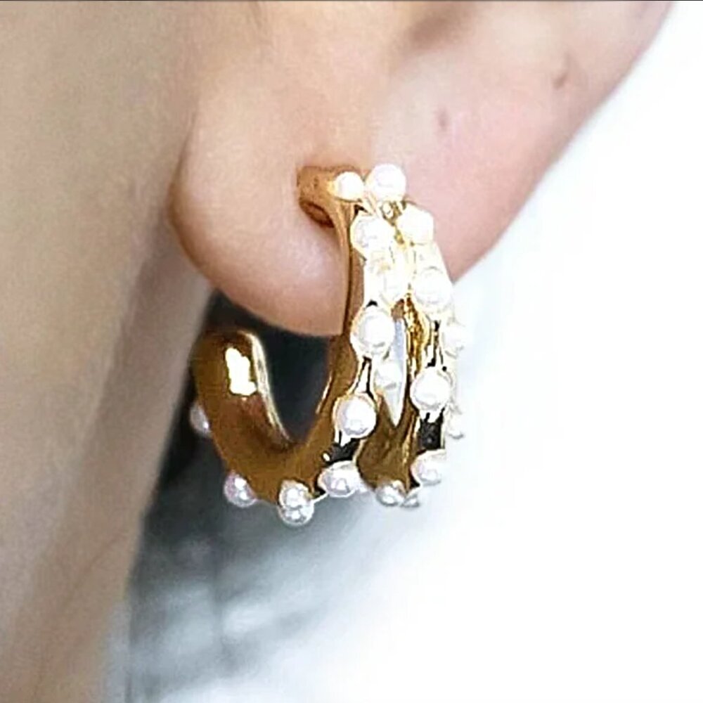 Baublebar Sugarfix Gold Hoops Pearl Small Hoop Earrings Beaded Embellished